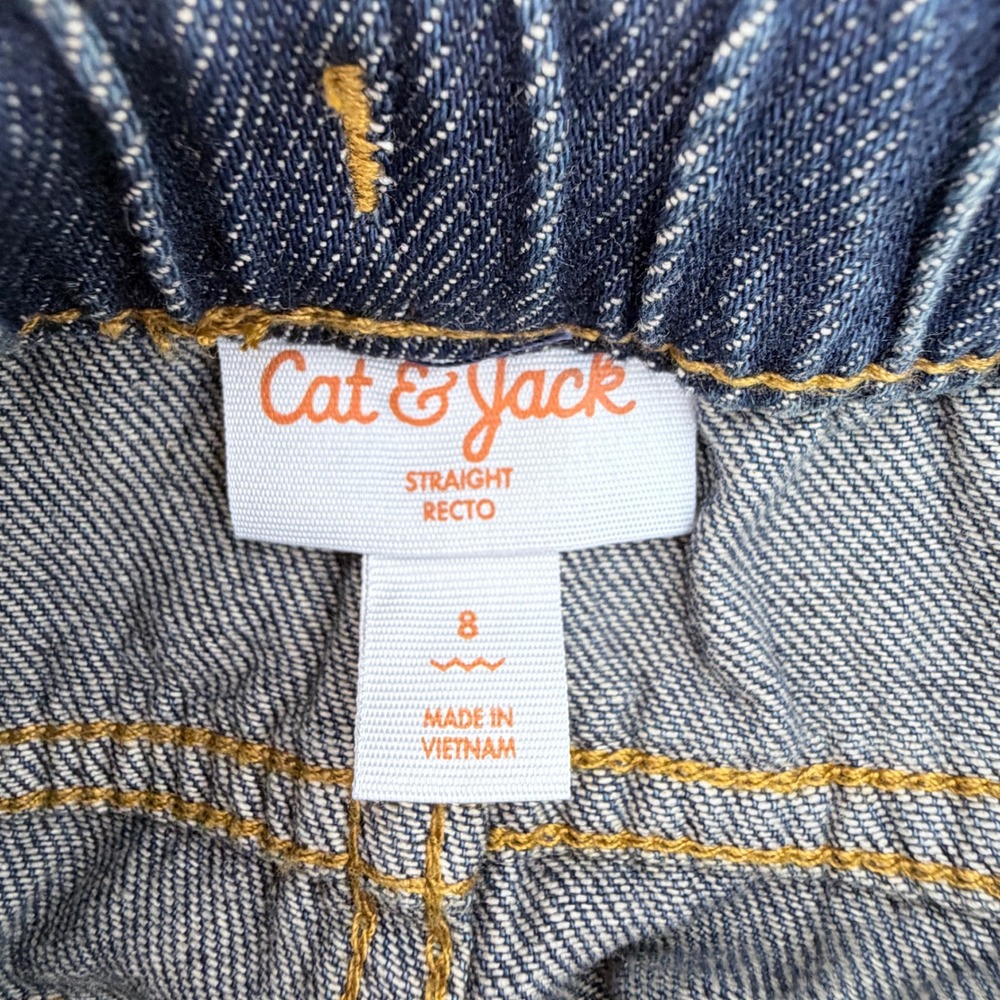 Cat & Jack Straight Jeans Girls Size 8 Dark Wash NEW Flexible Drawstring Denim - Picture 9 of 12